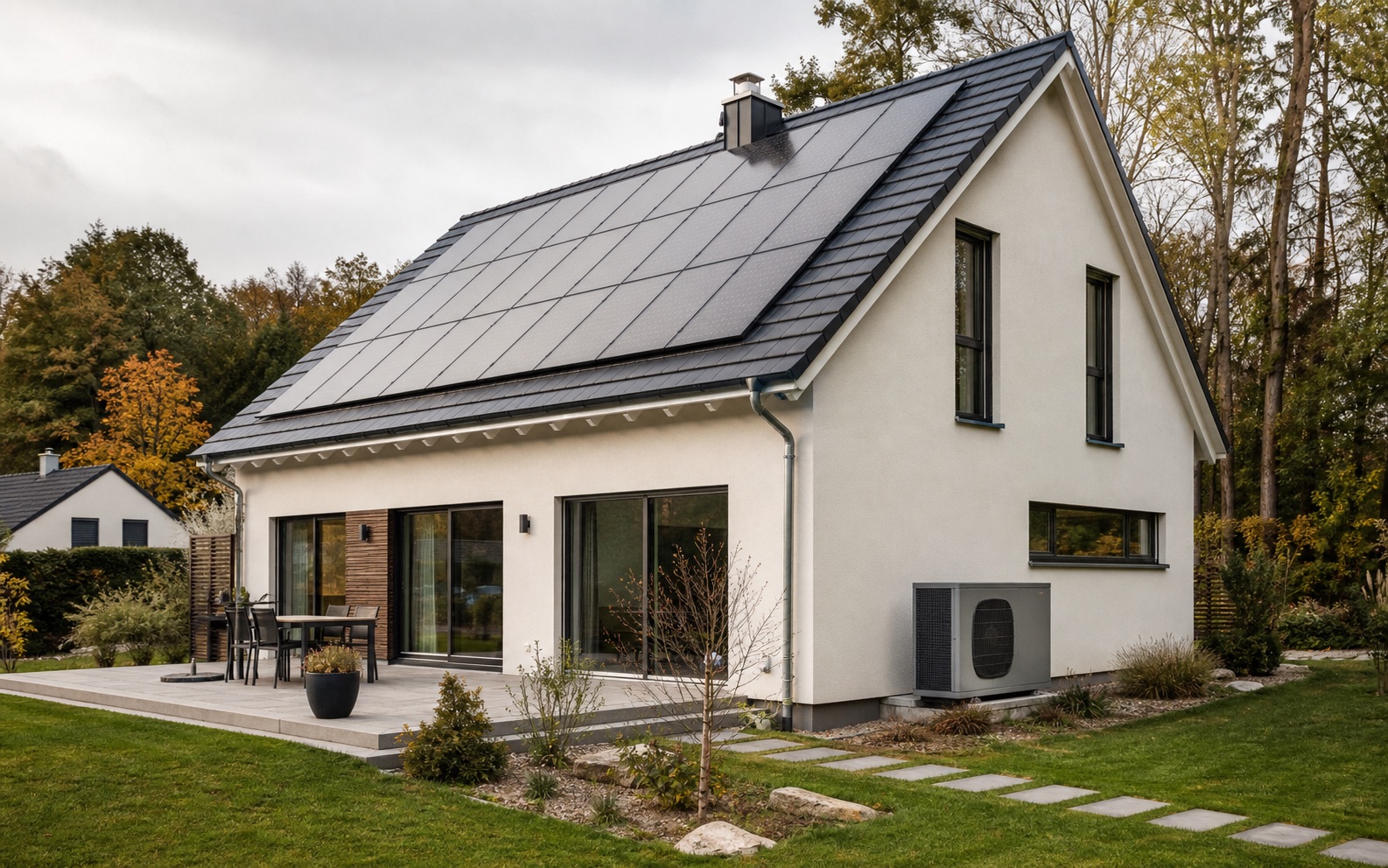 Einfamilienhaus mit Photovoltaikanlage und Wärmepumpe